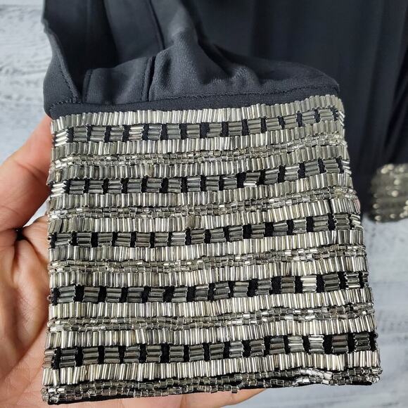 Moda International Women Black Jersey Knit Beaded Cut Out Dress Size Small NEW - Picture 3 of 8